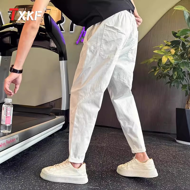 潮牌白色九分休闲裤男士2026新款春夏季男裤速干小脚运动裤子男款