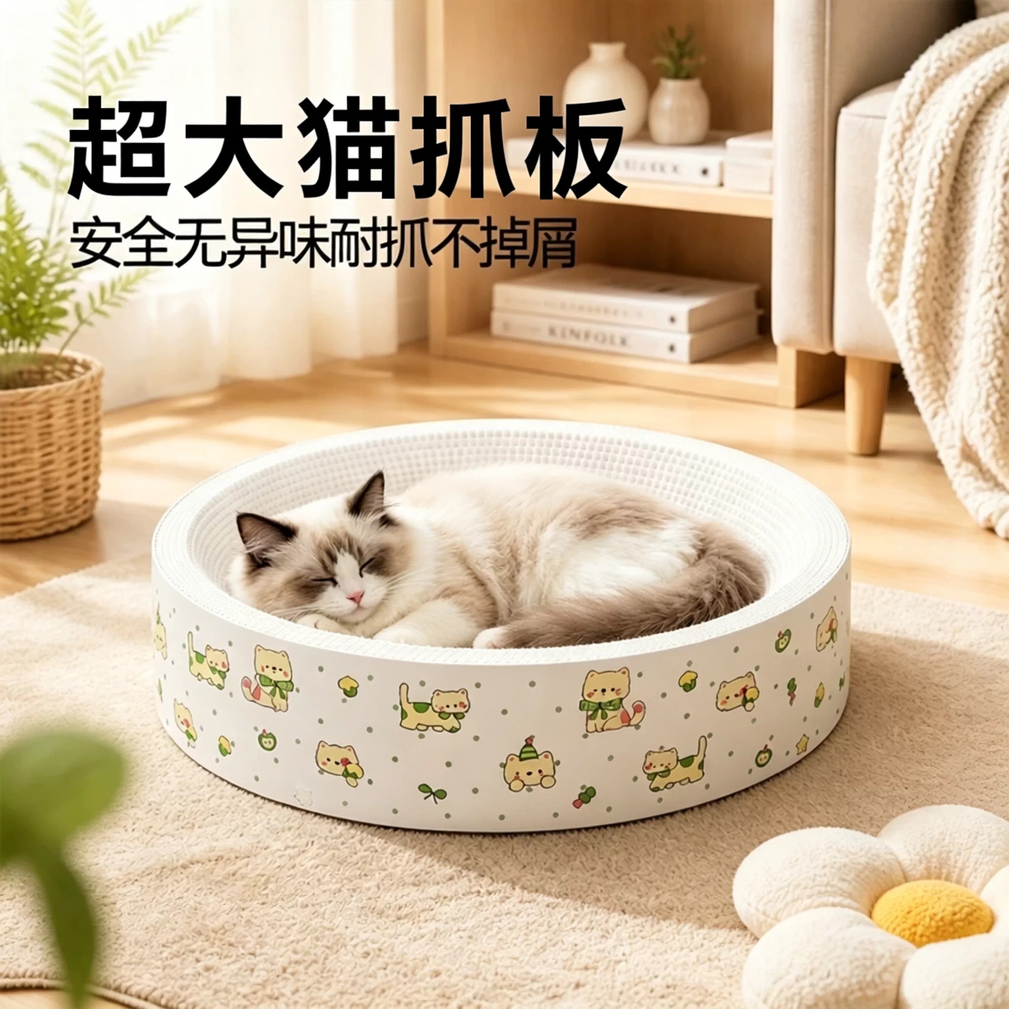 白牛卡封底猫抓板猫窝一体图片