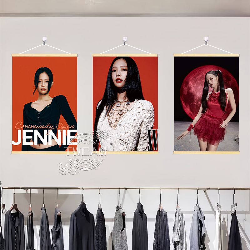 Jennie金珍妮时尚挂画服装店彩妆店美容院明星艺术实木挂轴装饰画