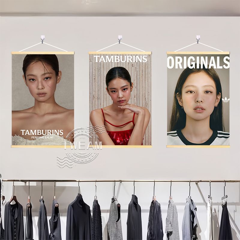 Jennie金珍妮时尚挂画服装店咖啡馆彩妆店挂墙艺术实木挂轴装饰画