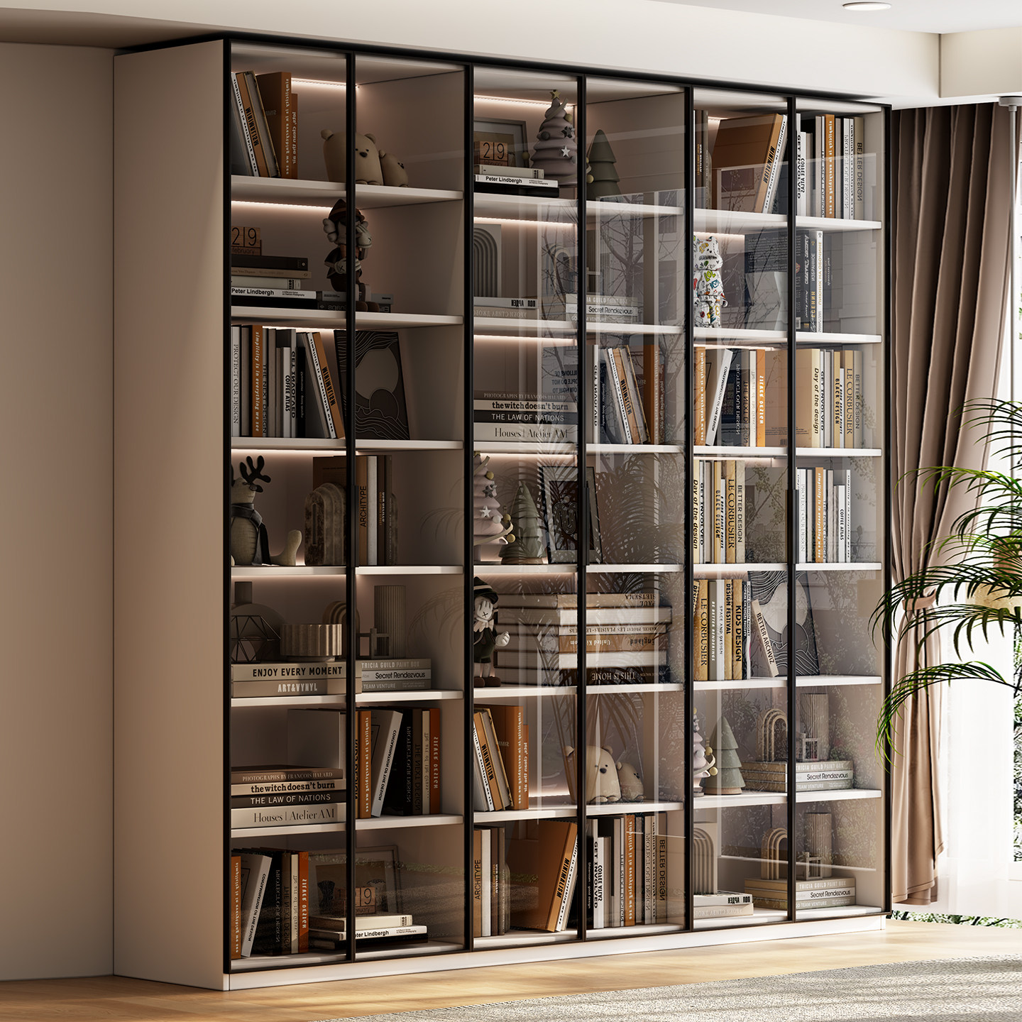 兔宝宝定制书柜ENF级实木欧松板玻璃门一体家用客厅储物柜手办柜