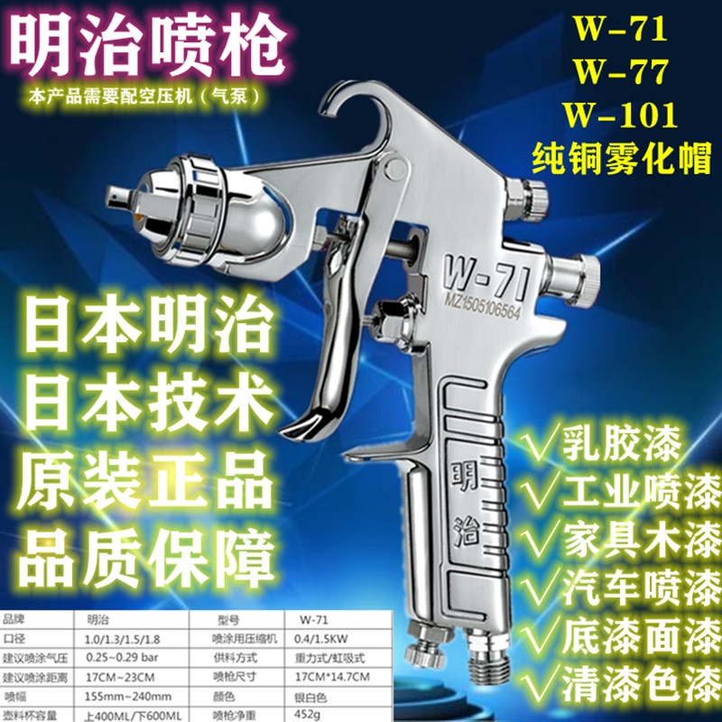 明治W77高雾化喷漆枪 气动式油漆喷枪汽车烤漆用