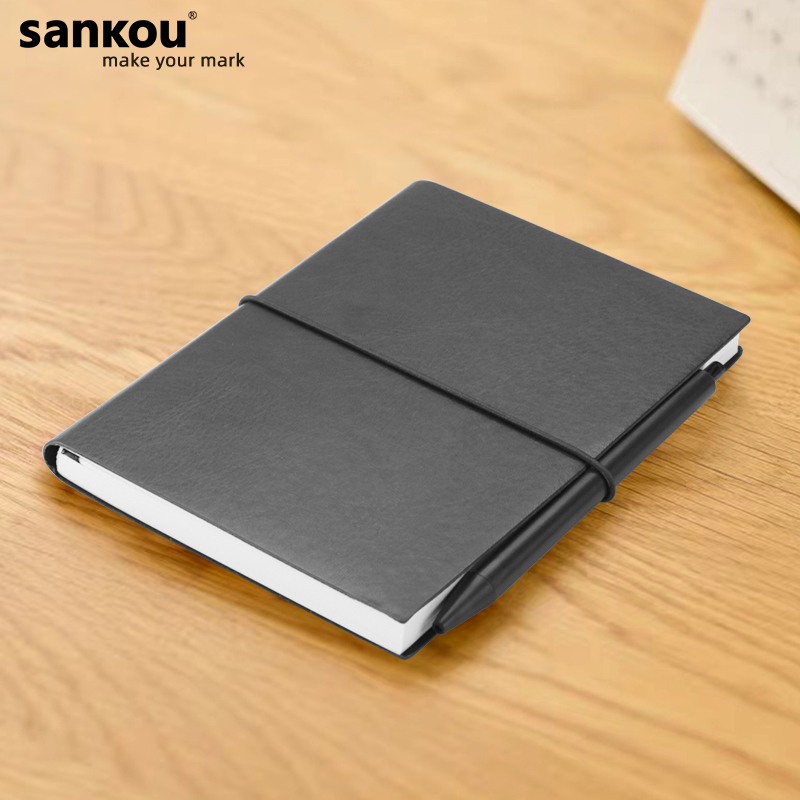 三口B6绑带本皮面高档无酸纸笔记本子商务办公记事本精致高级感简