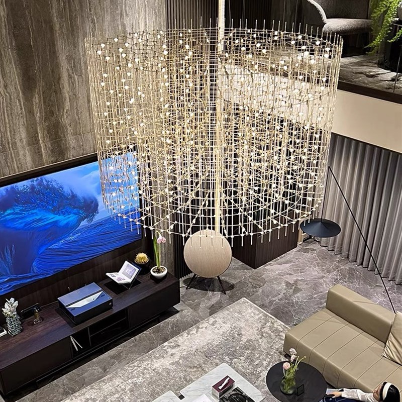 别墅客厅吊灯餐厅后现代轻奢设计师创意萤火虫复式楼吊灯光立方灯