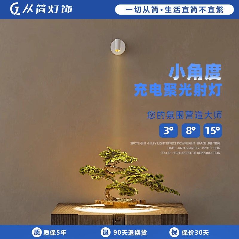 聚光小束射灯免接线免打孔家用充电壁灯小角度客厅氛围一束光灯具