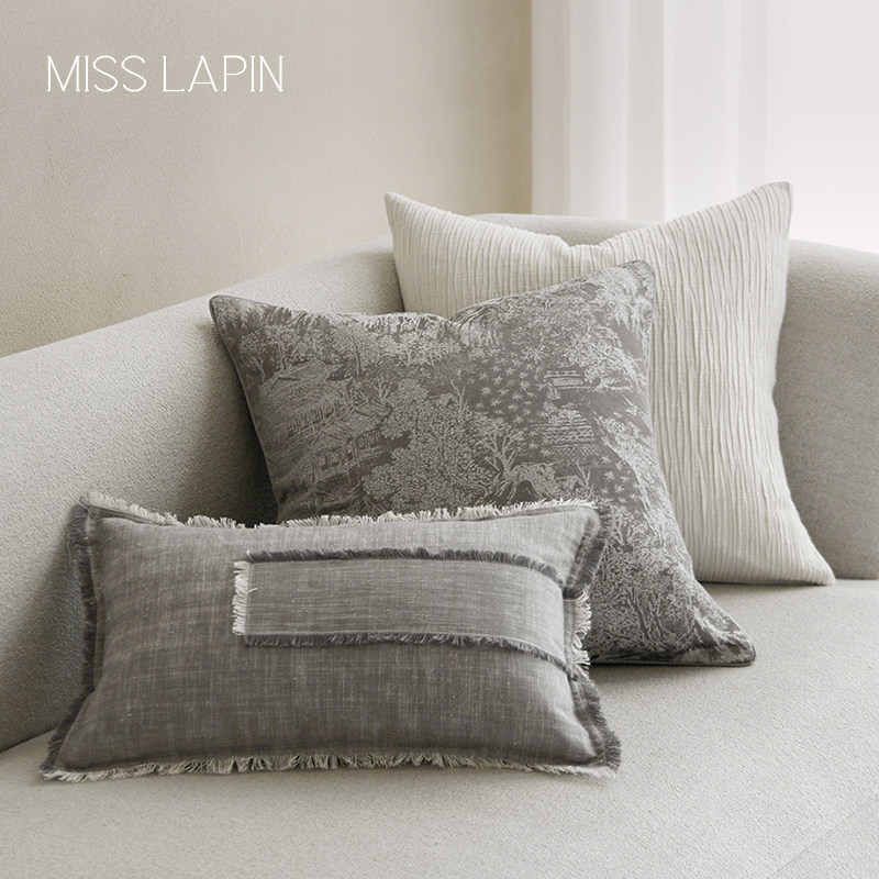 澜品山中来信创意中式抱枕 客厅灰咖靠枕沙发床头靠包靠垫套
