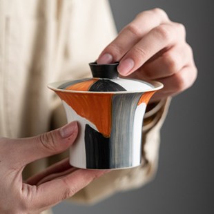 功夫茶具泡茶碗泡茶杯 创意艺术手绘二才盖碗陶瓷手工家用高档日式