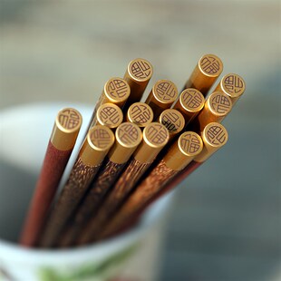 无漆无蜡福字实木筷子防霉筷子木质鸡翅木筷子家用加长红檀木筷子