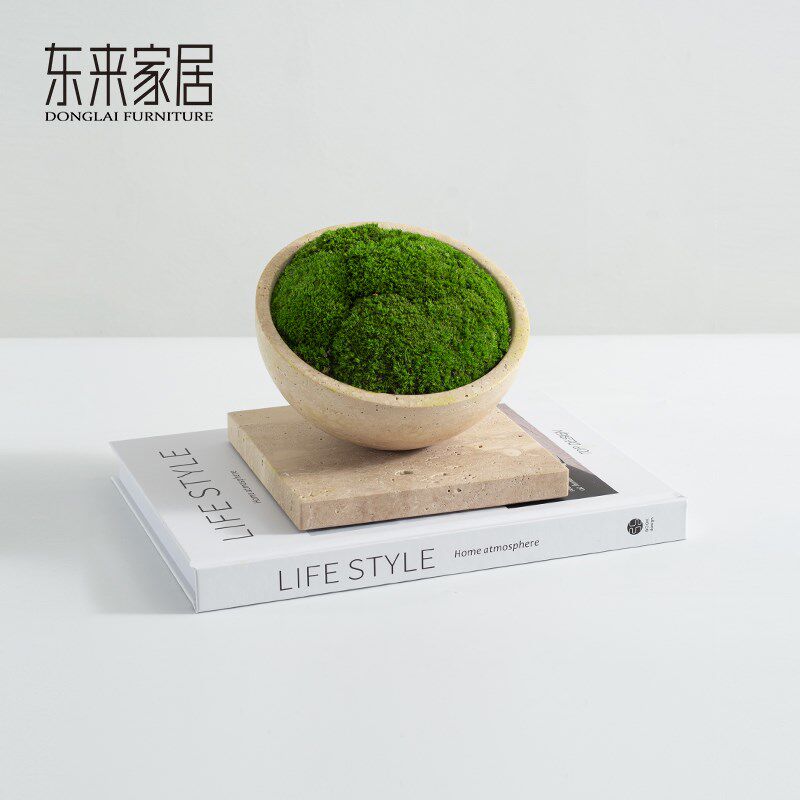 侘寂风黄洞石绿槙摆件永生苔藓艺术花艺装饰品售楼处民宿会所摆花