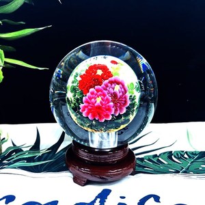 高档手工内画水晶球摆件万里长城牡丹山水大展宏图龙办公装饰中式