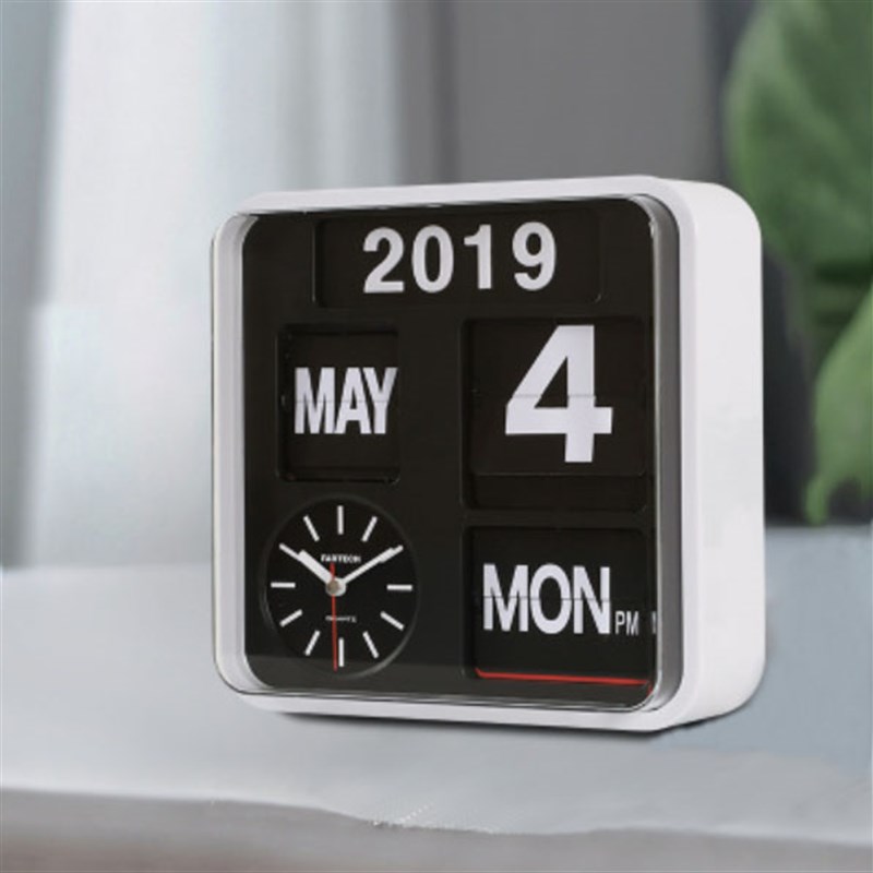 Fartech台湾英文智能翻页钟时尚桌面时钟创意客厅台式摆放挂钟