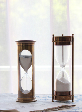 进口黄铜沙漏摆件计时器创意个性桌面装饰5分钟复古怀旧道具