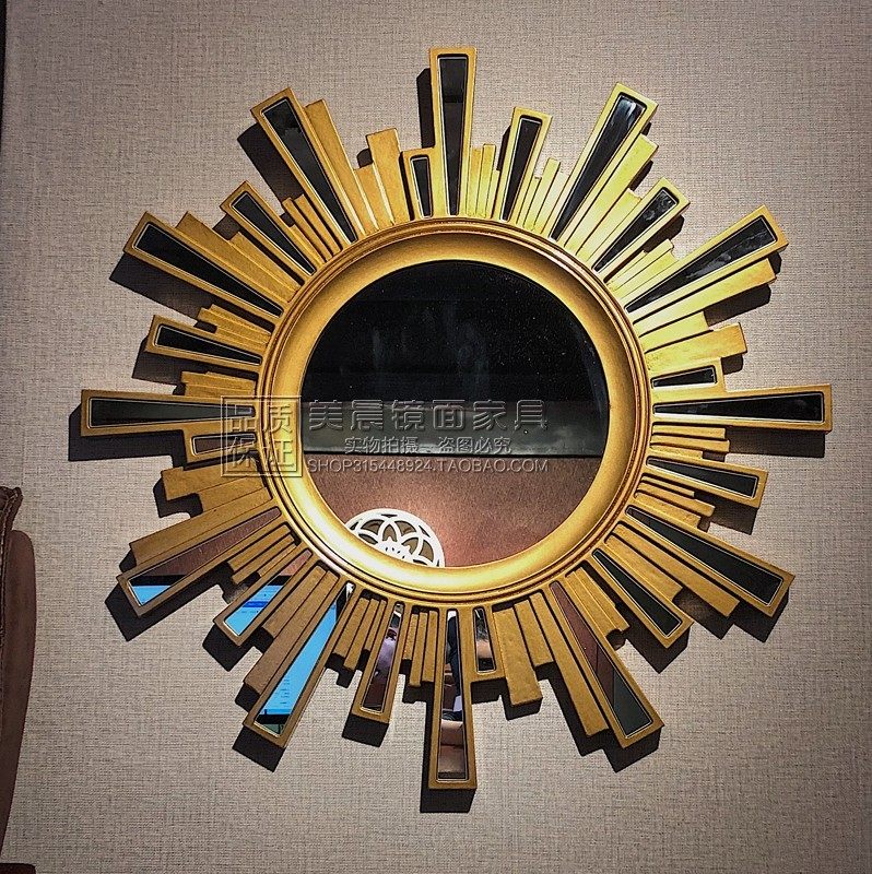 欧式壁挂门厅玄关装饰背景墙镜子圆形太阳艺术镜酒店走廊墙面装饰