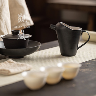 观岚粉引禅风黑望舒公道杯手工粗陶大容量独特创意功夫茶具分茶器