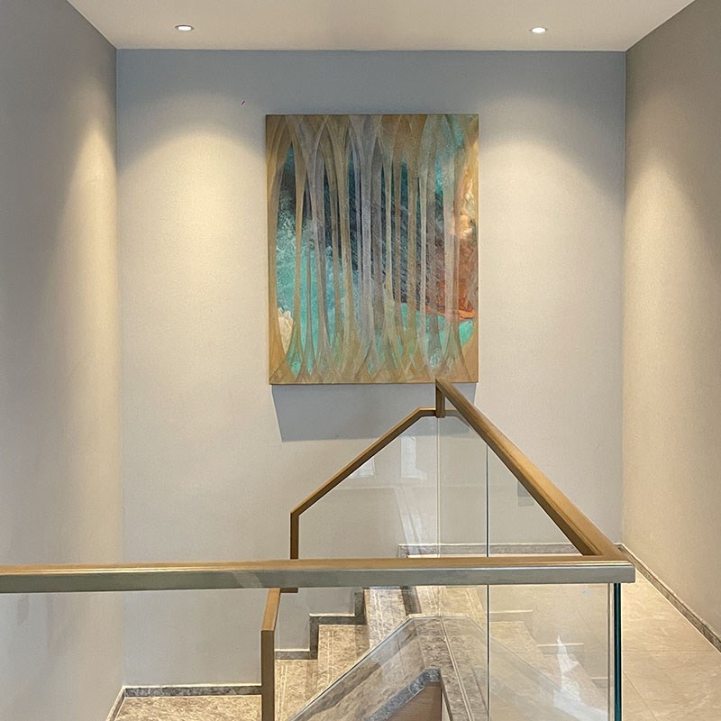 手绘抽象无框画中古风玄关过道装饰画绿林 港式轻奢风四合定制