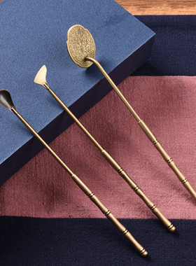 见素热销 铜制复古色香具三件套 打篆香道用具香铲香勺香押R302M