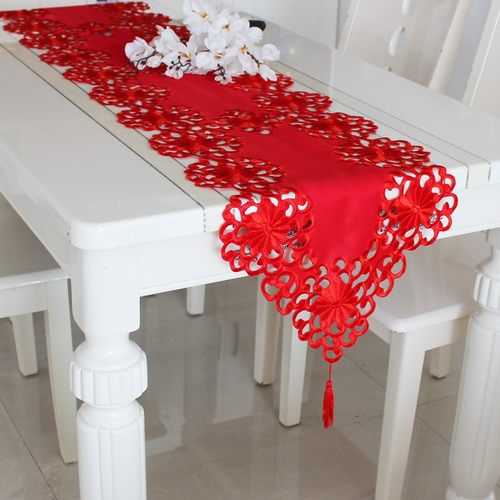 刺绣餐桌桌旗茶几巾 电视柜桌布 大红色欧式结婚中式喜庆长条盖布