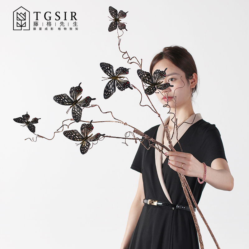 3d立体蝴蝶仿真花客厅电视柜枯树枝假花装饰摆件订婚礼布置插花