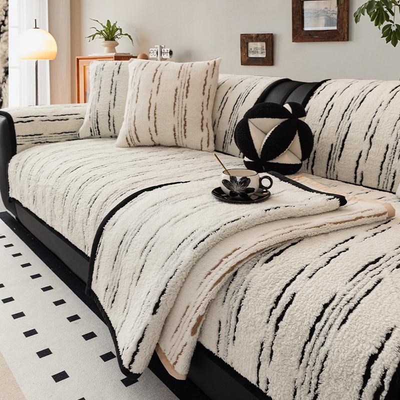 羽蔓家居 冬季加厚毛绒沙发垫坐垫高级感防滑直排皮沙发套罩盖布