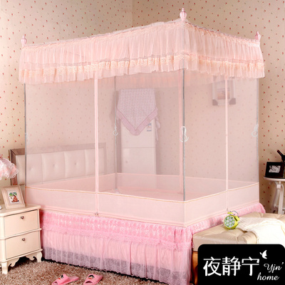 蚊帐加高防摔公主三开门方顶拉链有底方便拆洗支架固定加密防蚊