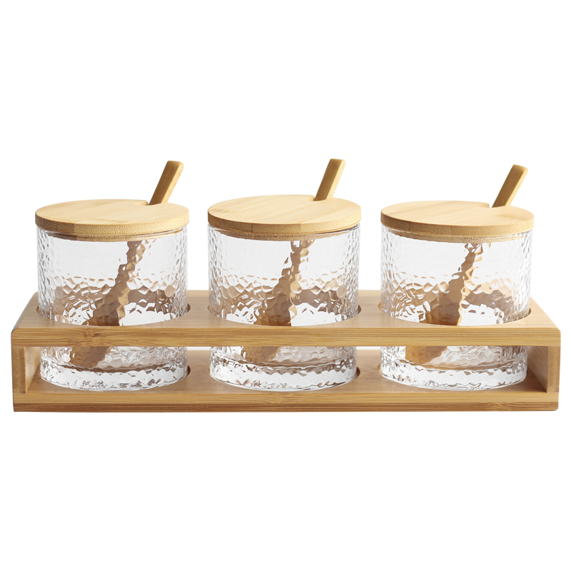 耕读家风家用厨房玻璃调料盒竹盖调料瓶调味盐糖罐防潮调料罐套装