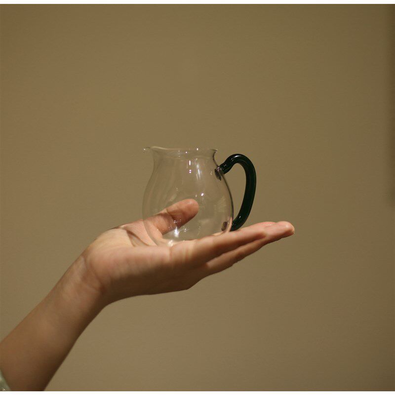 工匠家品迷你公道杯高硼硅高透玻璃分茶器 儿童公杯带把 湖绿色