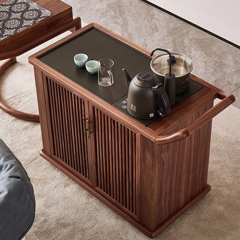 北美黑胡桃木茶水柜复古新中式多功能客厅餐厅沙发边几家用小茶台