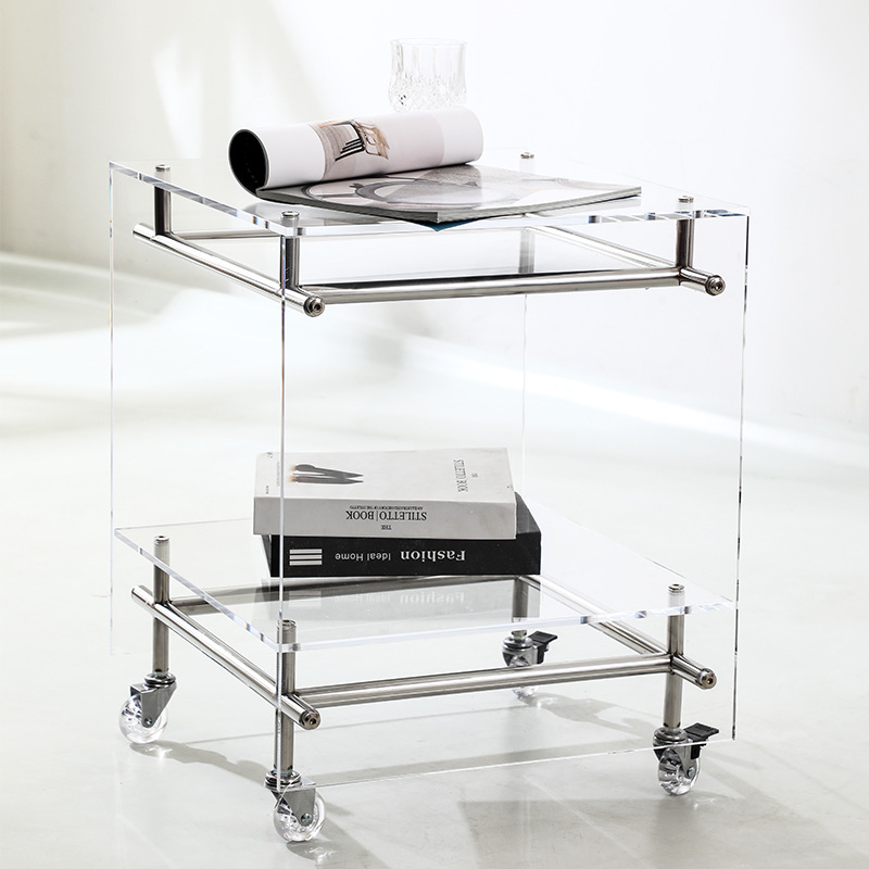 亚克力边几角几Ins风透明可移动小推车床头柜轻奢茶几多层置物架