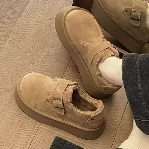 厚底全包毛毛勃肯鞋女2026秋冬新款加绒博肯棉鞋乐福鞋保暖雪地靴