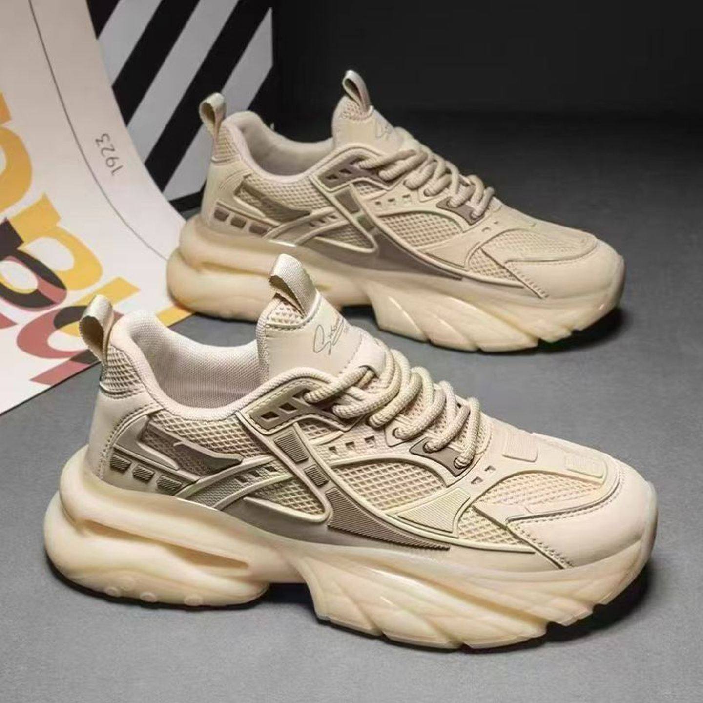 男鞋2025新款春冬季厚底老爹鞋黑色网红爆款休闲气垫运动旅游潮鞋