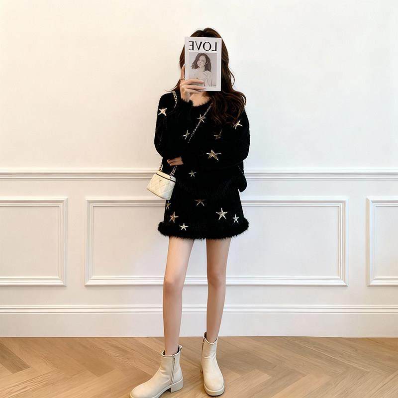 小香风星星毛衣套装女2026新款温柔慵懒风两件套黑色春秋星星图案,女装/女士精品,大码套装,淘宝优惠券,粉丝福利购,淘宝优惠卷