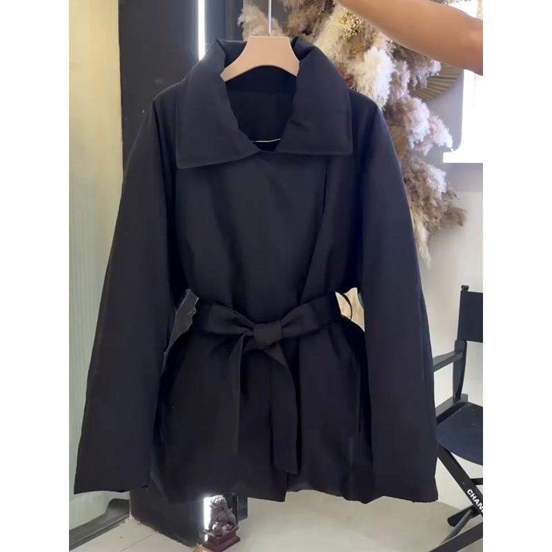 轻奢极简风翻领系带收腰外腰外套