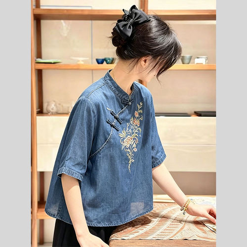 夏季新中式国风唐装禅意短袖小衫