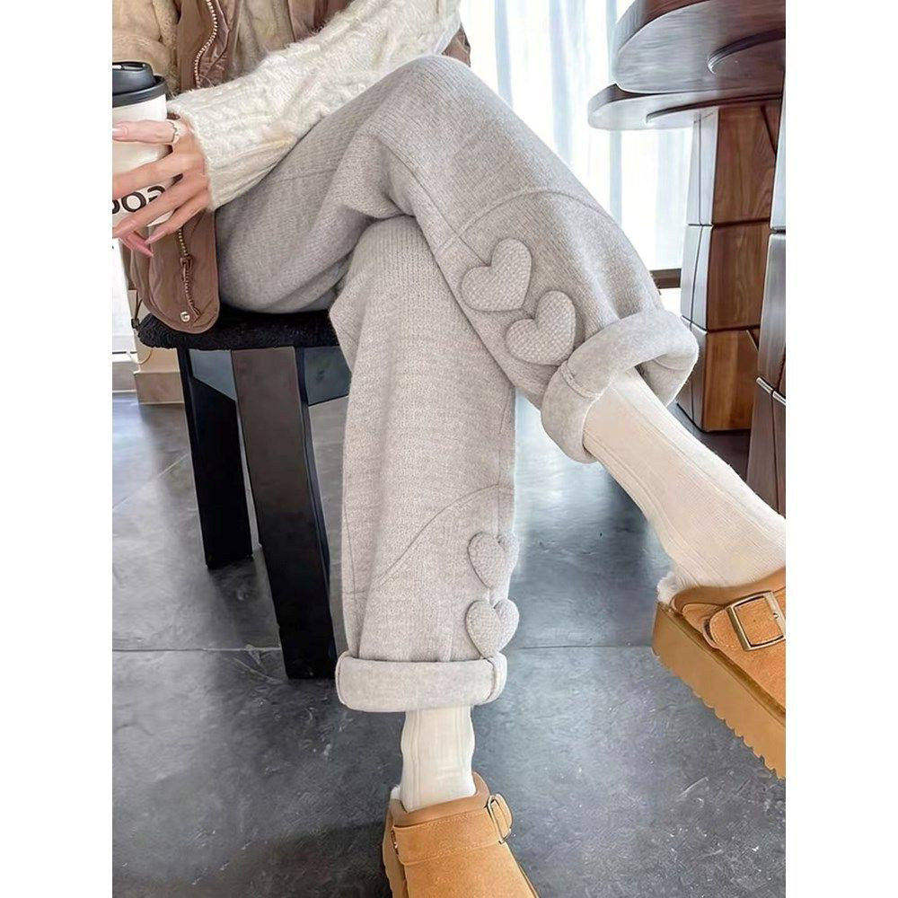 甜美立体爱心加厚针织阔腿裤女显瘦宽松休闲长裤2026年冬季新款,女装/女士精品,大码裤装,淘宝优惠券,粉丝福利购,淘宝优惠卷