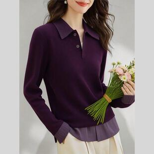 紫色polo领打底针织衫女装2026年早春新款独特别致内搭可外穿上衣