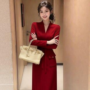 气场强大高级感干练气质巨好看出席重要场合通勤红色洋装女春春