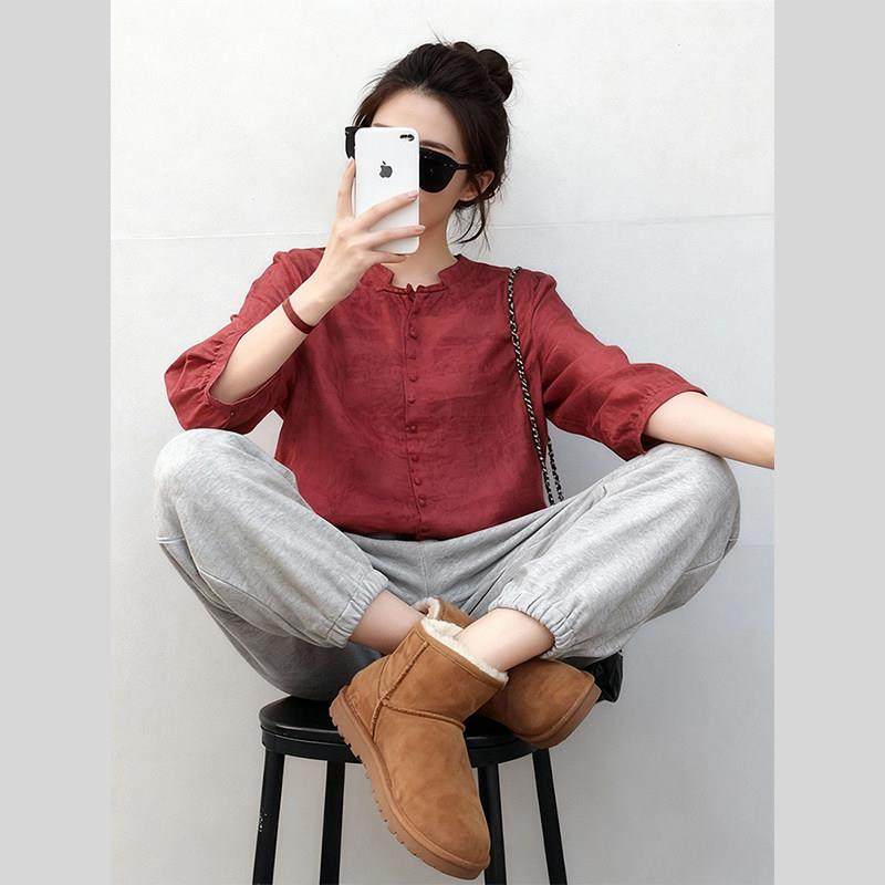 新中式女装国风独特漂亮小衫老钱风棉麻红色上衣衬衫女春2026新款,女装/女士精品,大码内搭,淘宝优惠券,粉丝福利购,淘宝优惠卷