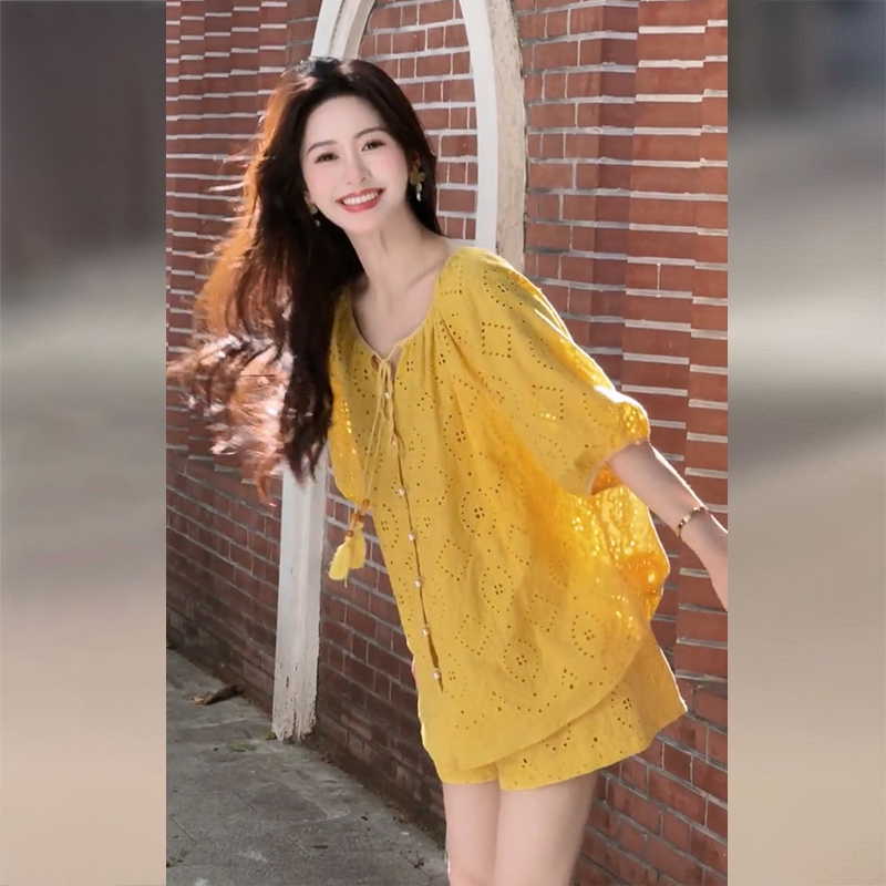 黄色小香风套装女2025新款