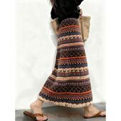 费尔岛加厚摇粒绒半身裙女冬季 2026新款 民族风高腰a字裙直筒裙子