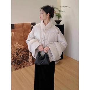 盘扣白色提花棉服棉衣外套女秋冬款 中国风唐装 女装 小众设计新中式