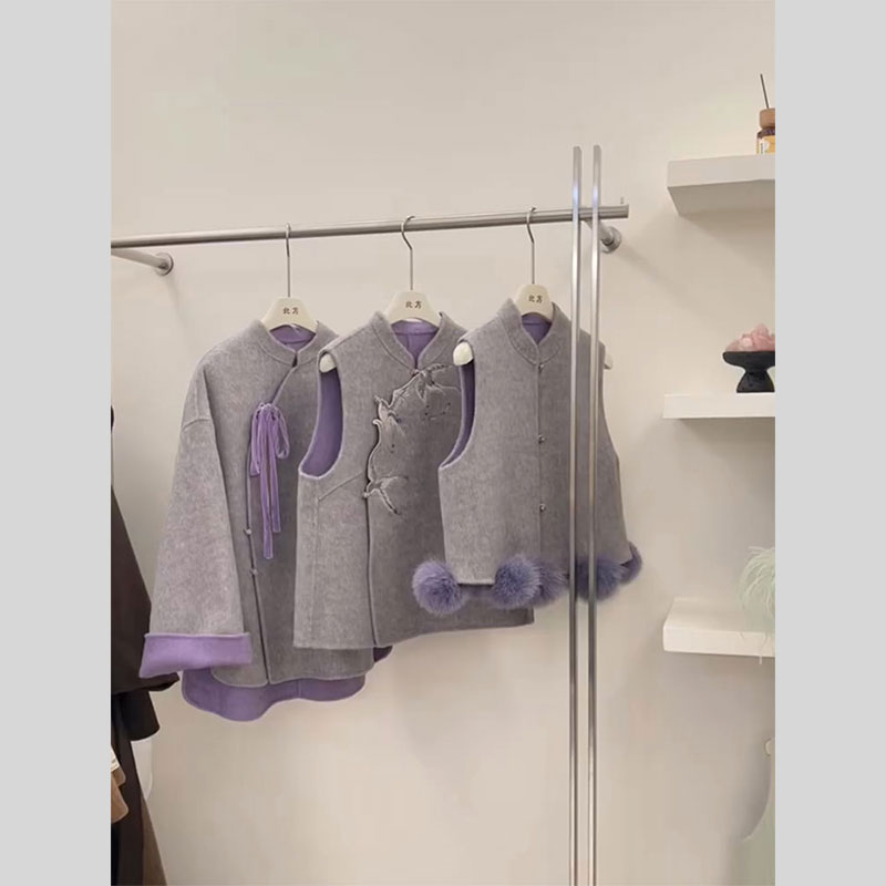 新中式女装国风马夹外套毛呢马甲