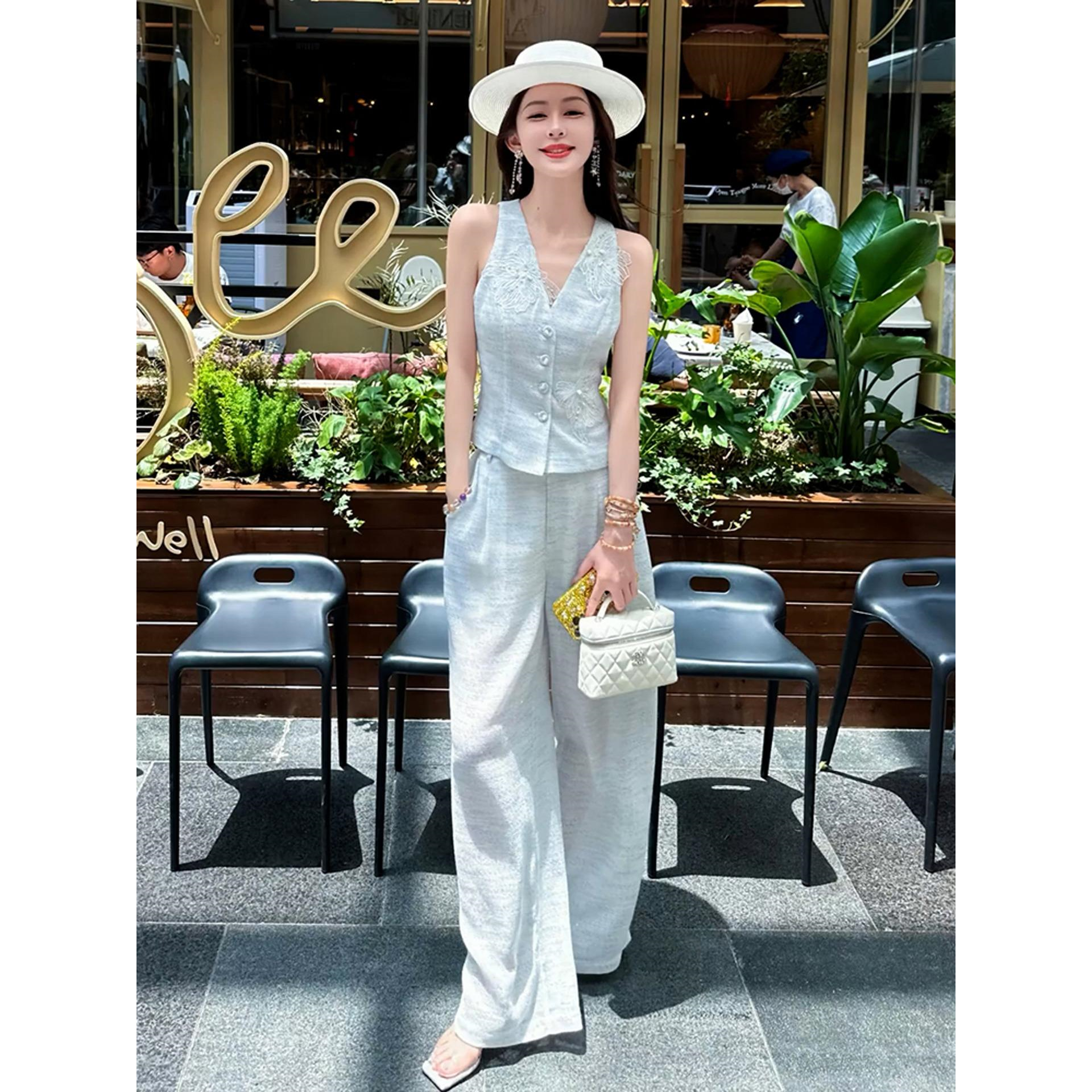 2025夏季爆款贵气感御姐大方得体轻奢高级感女人味白色马甲套装裤