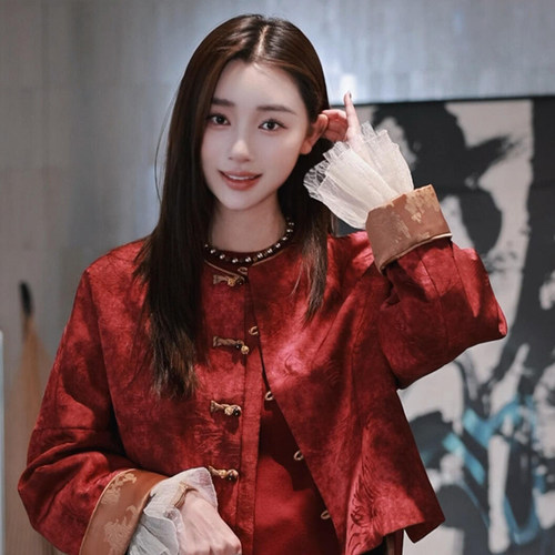 新中式国风红色盘扣加厚短款外套