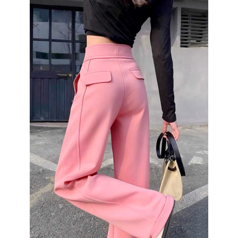 时尚百搭高腰显瘦粉色阔腿裤
