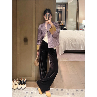 小众设计2025新款女装新中式中国风高级感提花唐装外套阔腿裤套装