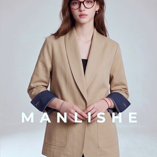 西装领女外套卡其色宽松西装外套