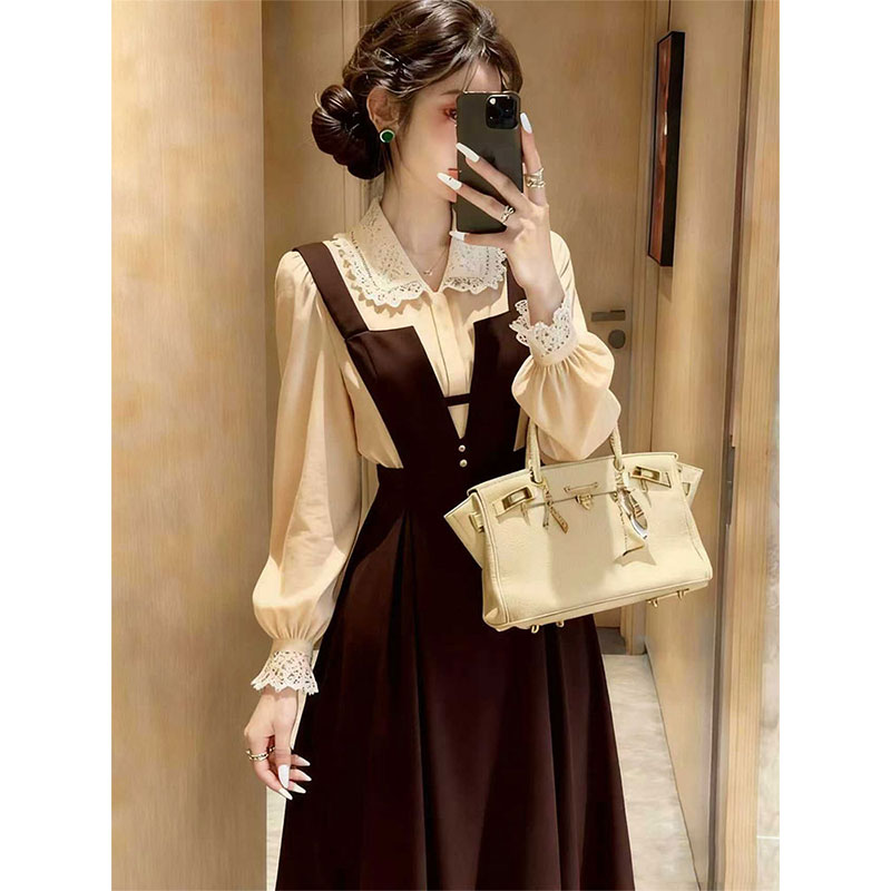 法式轻奢高级感丝绒连衣裙套装