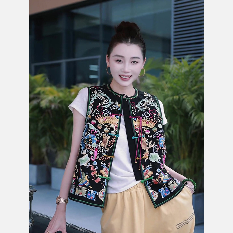 新中式国风唐装盘扣花色马甲