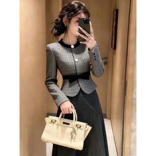 秋季 裙 大方得体穿搭一整套小香风气质富家千金灰色收腰短外套套装