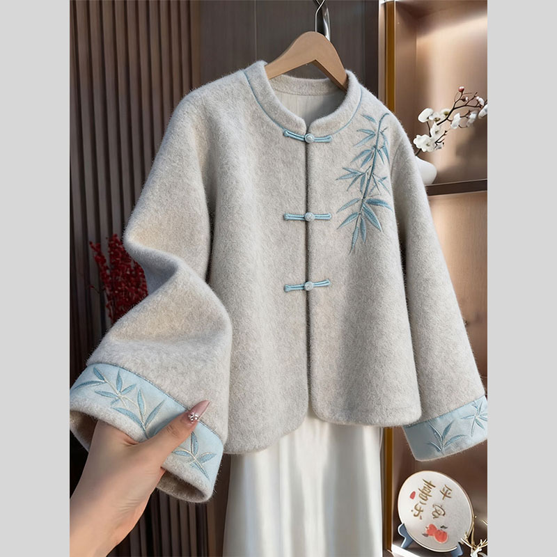 新中式女装国风毛呢外套复古上衣